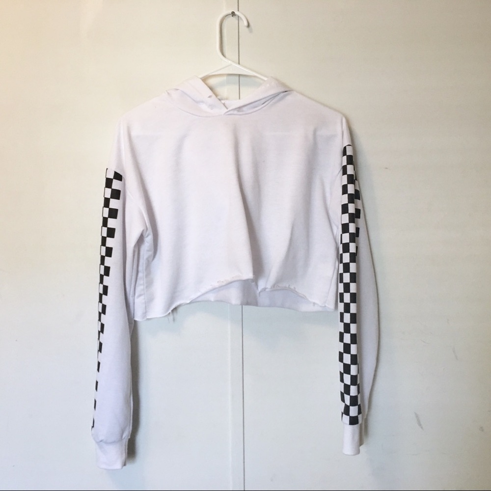 Checkered white cropped hoodie